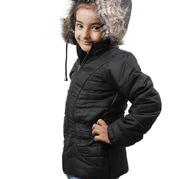 Girls Quilted Nylon Winter Hoodie Jacket – Full Sleeve Zip Closure | Jaykon