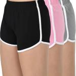 Women’s Cotton Blend Gym & Casual Shorts – Pack of 3 (Baby Pink, Black & Grey)