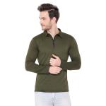 Men’s Cotton Blend Full Sleeve Polo Collar T-Shirt with Zip Neck – Dark Green & Olive