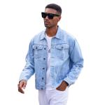 Men’s Casual Ripped Sports Denim Jacket – Slim Fit, Lightweight, Blue