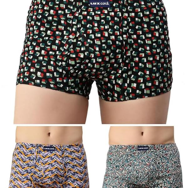 Lux Cozi Mens 100% Cotton Printed Mini Trunk | Printed Mini Trunk for Men | Color and Print May Vary | Mini Trunk for Men Pack of 3
