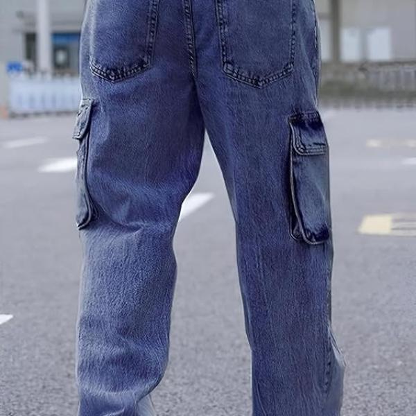 Ben Martin Men's Denim Cotton Cargo Jeans || Stretchable Baggy Fit || High Waist Loose Cargos for Men with Box Pockets || Stylish Gen-Z Streetwear
