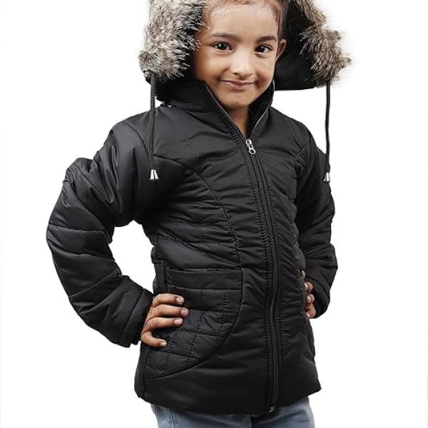 Girls Quilted Nylon Winter Hoodie Jacket – Full Sleeve Zip Closure | Jaykon
