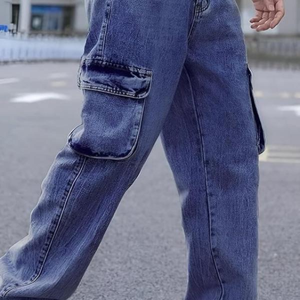 Ben Martin Men's Denim Cotton Cargo Jeans || Stretchable Baggy Fit || High Waist Loose Cargos for Men with Box Pockets || Stylish Gen-Z Streetwear