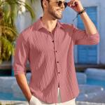 FINIVO FASHION Mens Casual Cotton Plain Button Down Shirt Long Sleeve Textured Summer Beach Shirt for Men