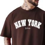 LEOTUDE Casual Half Sleeve Cottonblend Printed Round Neck Drop Shoulder Oversized Tshirt for Man (Color Brown)