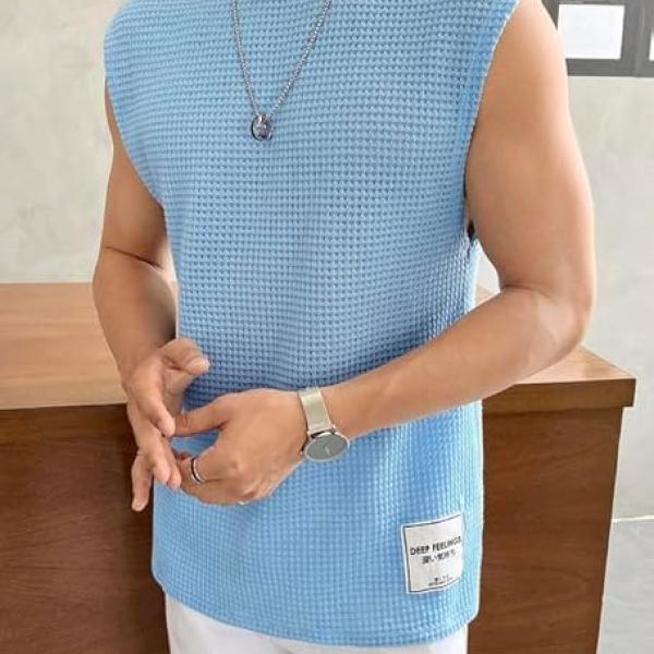 O3e || T-Shirt for Mens Waffle Tank Tops Sleeveless Round Neck Polycotton Use for Gym, Running and Outdoor