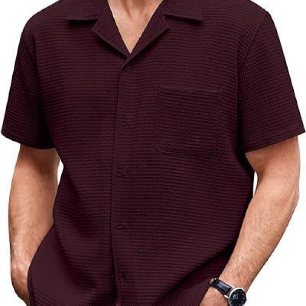 ColorChakra Casual Waffle Knit Shirt for Men Stylish Half Sleeve Mens Shirts M to 3XL