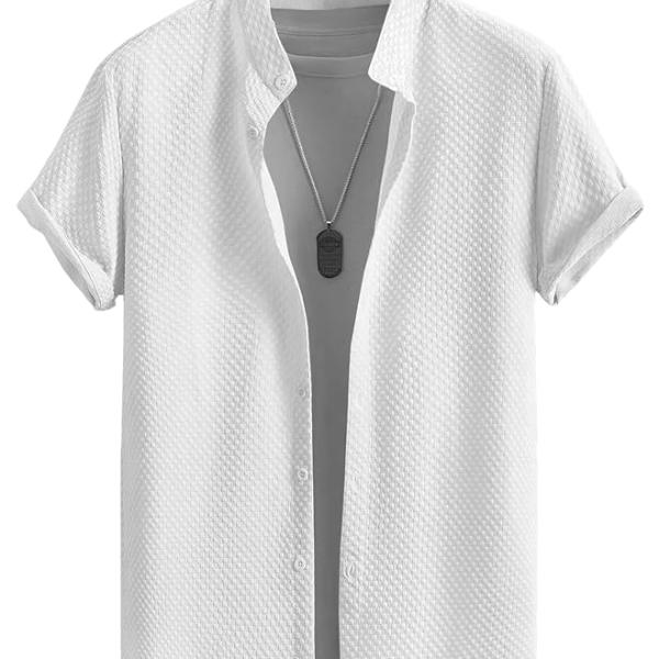 SWADESI STUFF Mens Stylish Polycotton Regular Fit Chinese Collar Half Sleeve Shirt