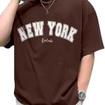LEOTUDE Casual Half Sleeve Cottonblend Printed Round Neck Drop Shoulder Oversized Tshirt for Man (Color Brown)